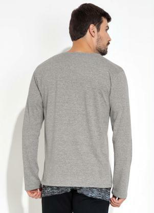 Moda Pop - Camisa com Estampa na Frente Mescla Cinza - MODA POP