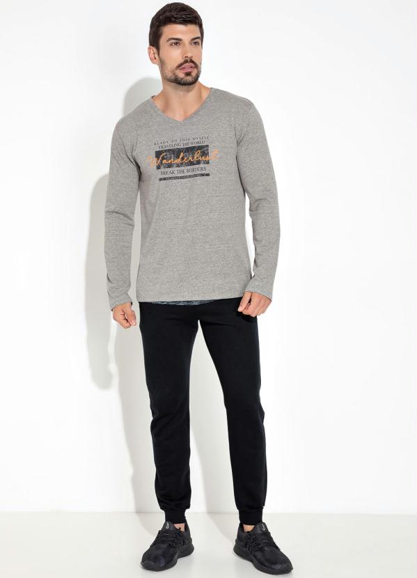 Moda Pop - Camisa com Estampa na Frente Mescla Cinza 3