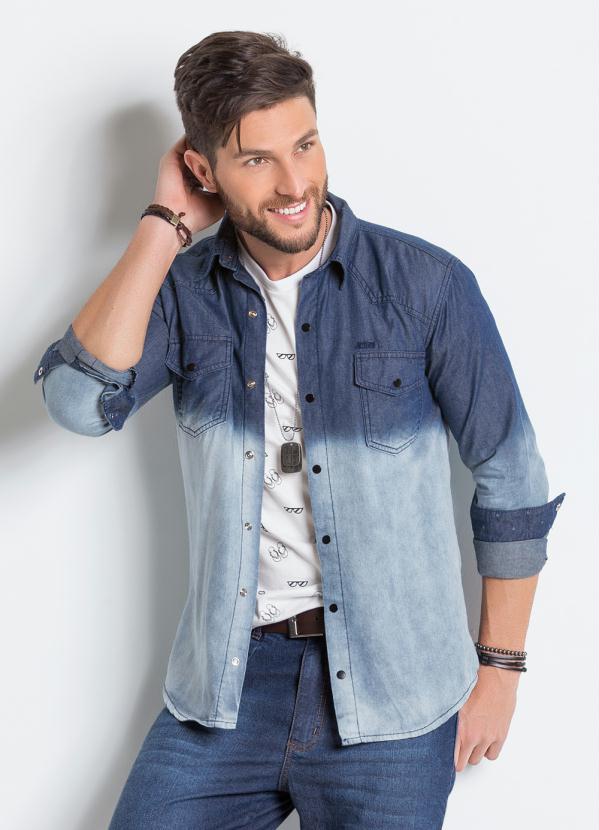Outlet - Camisa Jeans Actual com Lavação em Tie Dye 1