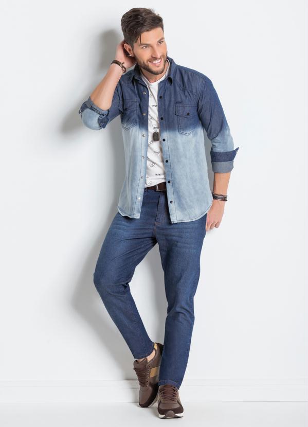 Outlet - Camisa Jeans Actual com Lavação em Tie Dye 3