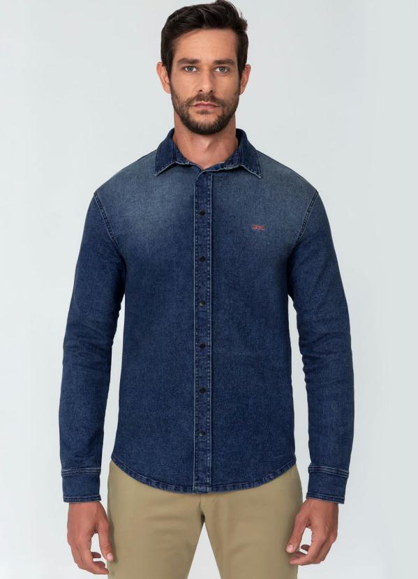 Hangar 33 - Camisa Jeans Manga Longa Lavagem Escura
