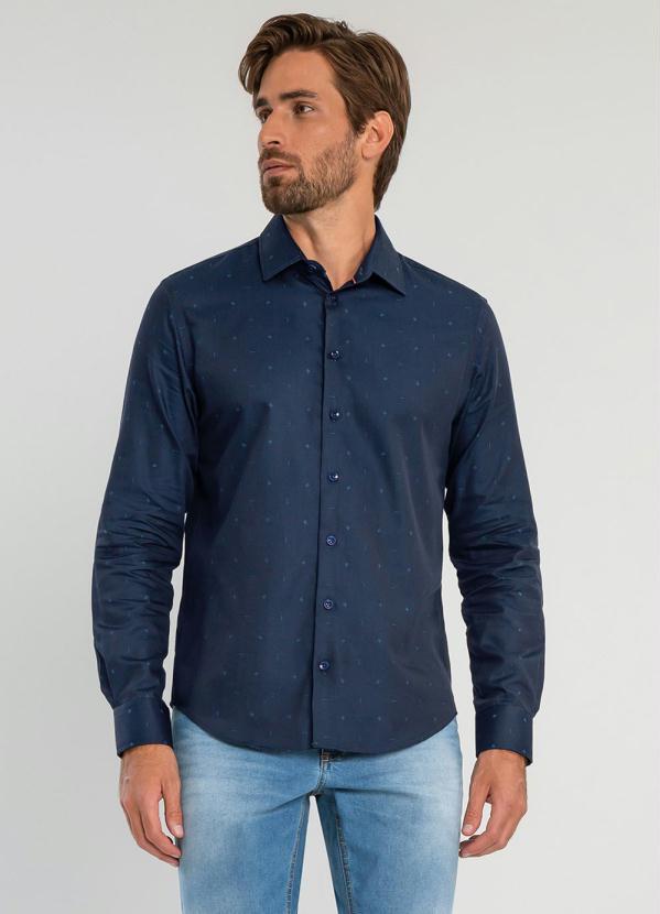 Hangar 33 - Camisa Slim Fit Tecido Plano Azul