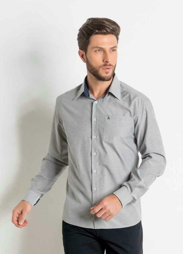 Outlet - Camisa Social Cinza Actual com Bordado
