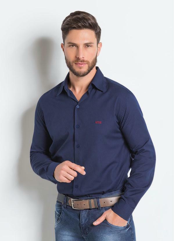 Outlet - Camisa Social Marinho Manga Longa