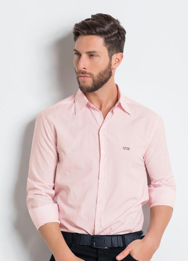 Outlet - Camisa Social Rosa Manga Longa
