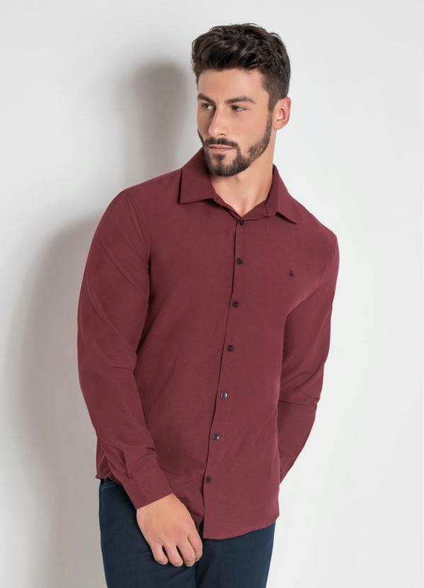 Outlet - Camisa Social Vermelho Actual em Tricoline Bordo
