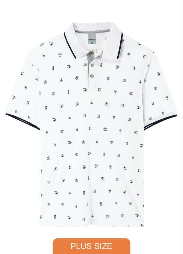 Malwee Plus - Camisa Branco Polo Tradicional Praia Plus