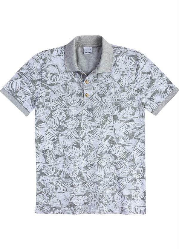 Malwee - Camisa Cinza Polo Slim Estampada Malwee