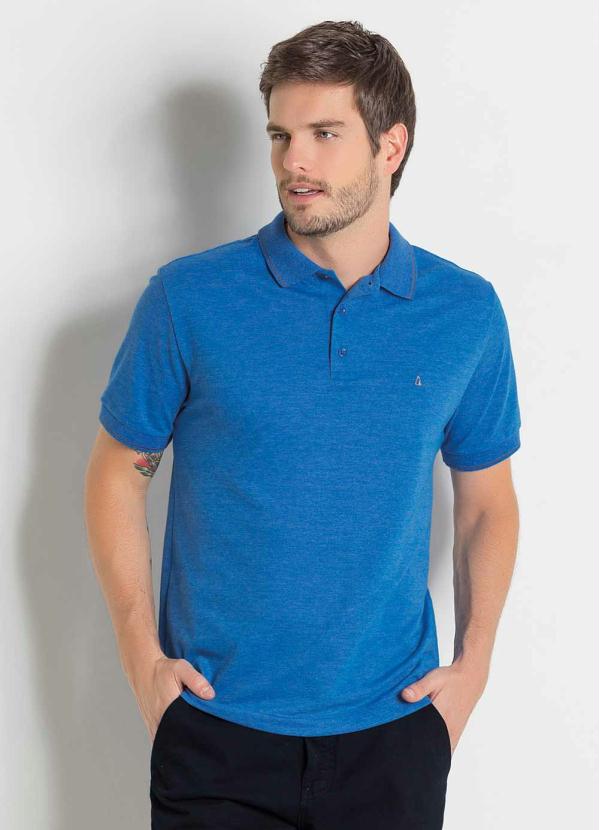 Outlet - Camisa Polo Actual em Piquet Azul