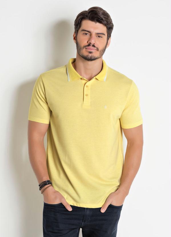 Outlet - Camisa Polo Amarela com Detalhe em Branco