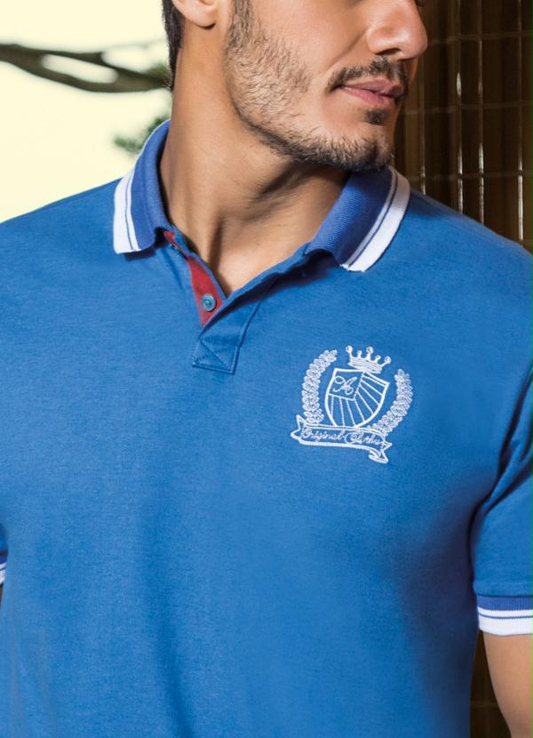 Outlet - Camisa Polo com Bordado na Lateral Azul 3