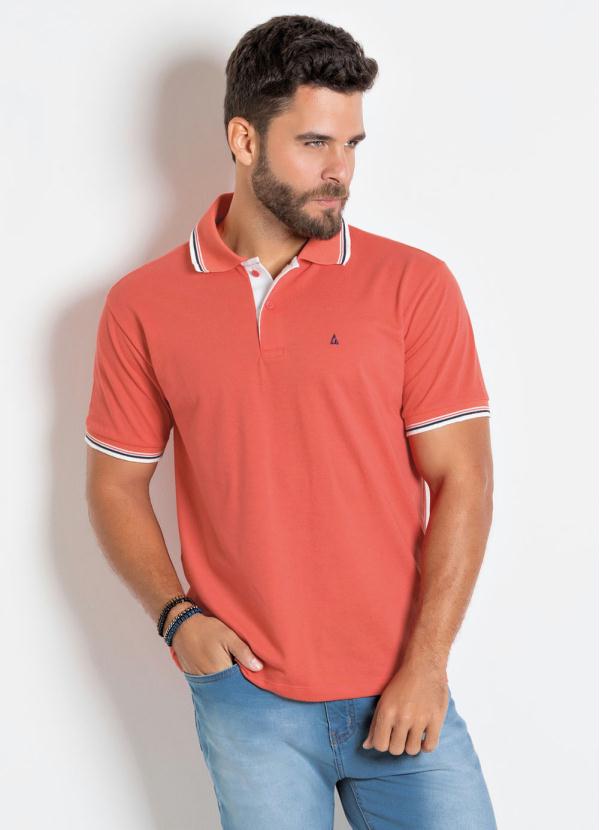 Camisa Polo Laranja com Detalhe em Branco Queima de Estoque