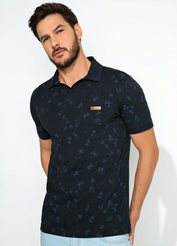 Cia Gota - Camisa Polo Marinho Estampado Cia Gota