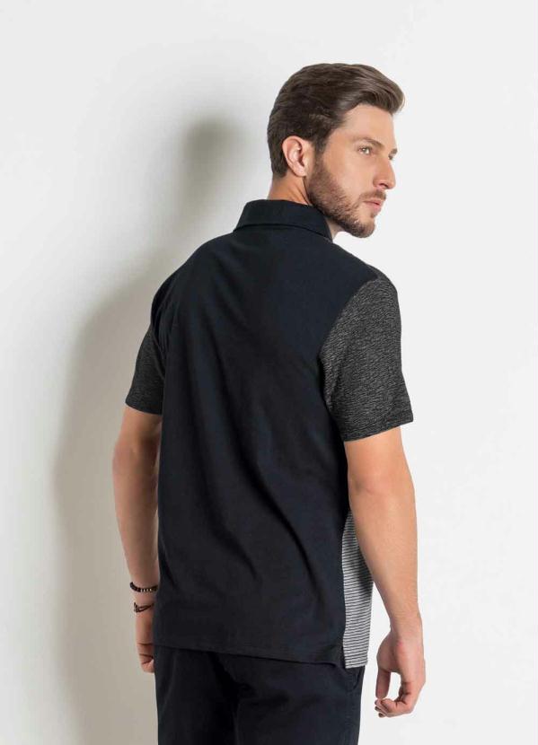 Outlet - Camisa Polo Preta e Listrada com Bordado Actual 2