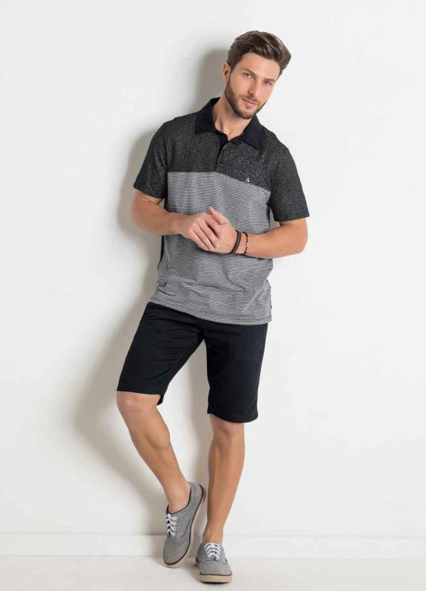 Outlet - Camisa Polo Preta e Listrada com Bordado Actual 3