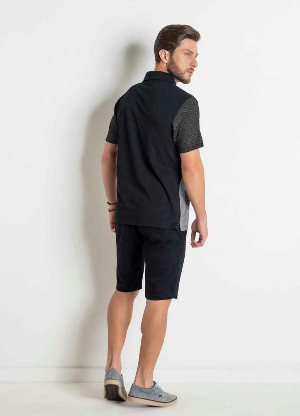 Outlet - Camisa Polo Preta e Listrada com Bordado Actual 4