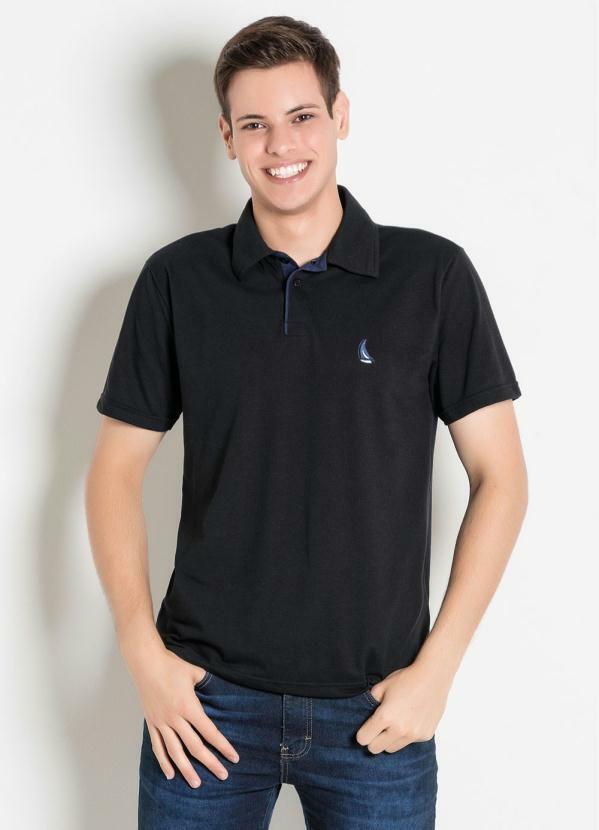 Outlet - Camisa PretaPolo com Peitilho Contraste