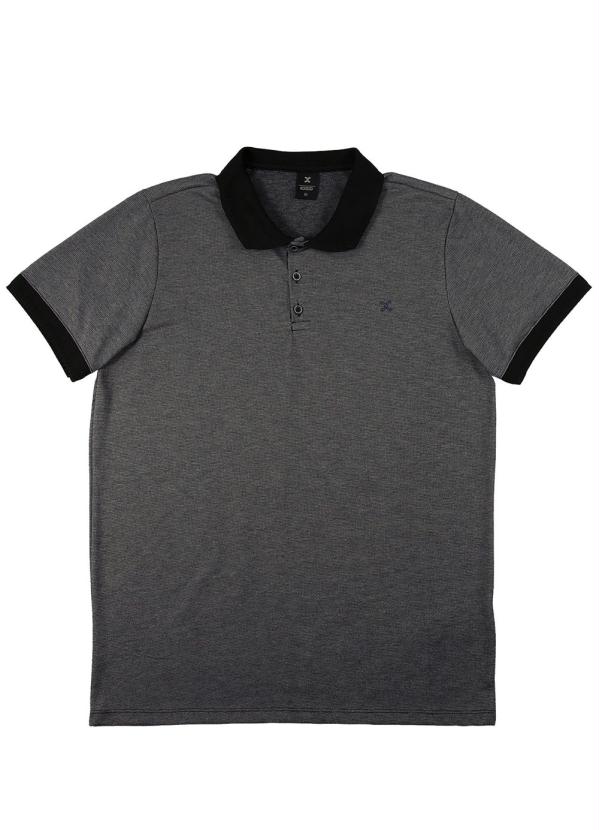 Exco - Camiseta Polo em Malha com Retilínea Preto