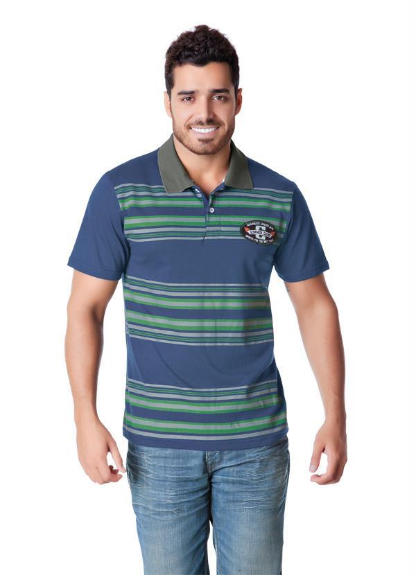 Outlet - Camisa Masculina Listrada Marinho/Cinza