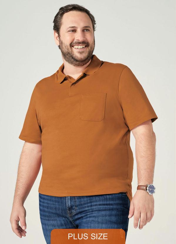 Malwee Plus - Camisa Caramelo Polo Tradicional com Bolso Plus