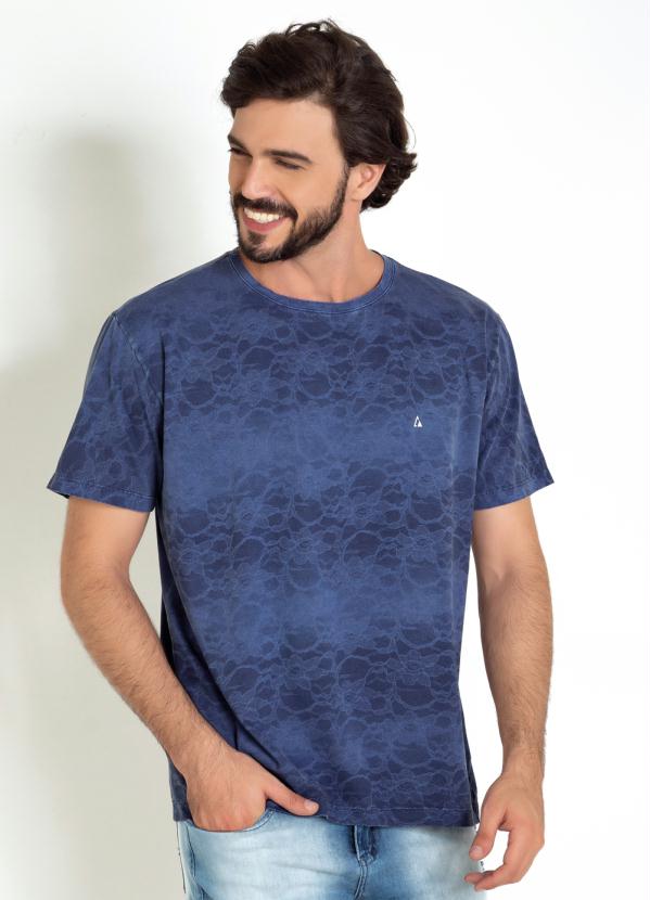 Outlet - Camiseta Azul com Tie Dye em Renda