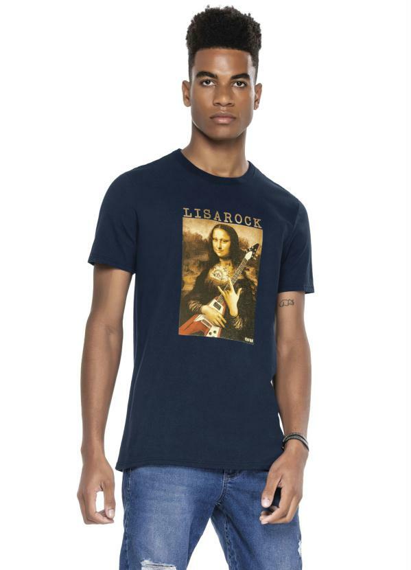 Enfim - Camiseta Azul Marinho T-Shirt Slim Lisa Rock
