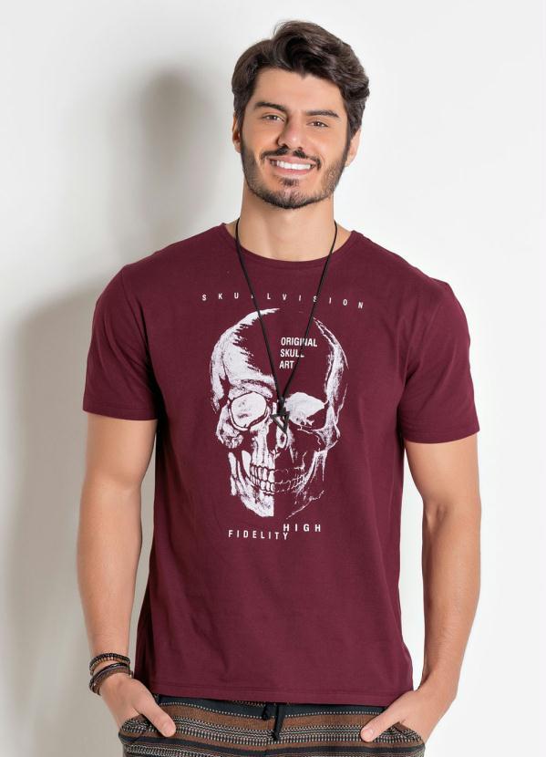 Outlet - Camiseta Bordô Actual com Estampa Caveira