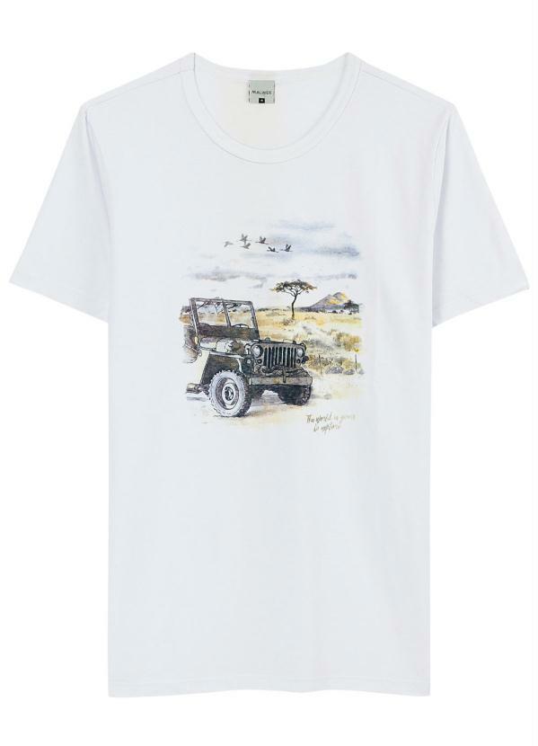 Malwee - Camiseta Branca Slim Carro Vintage