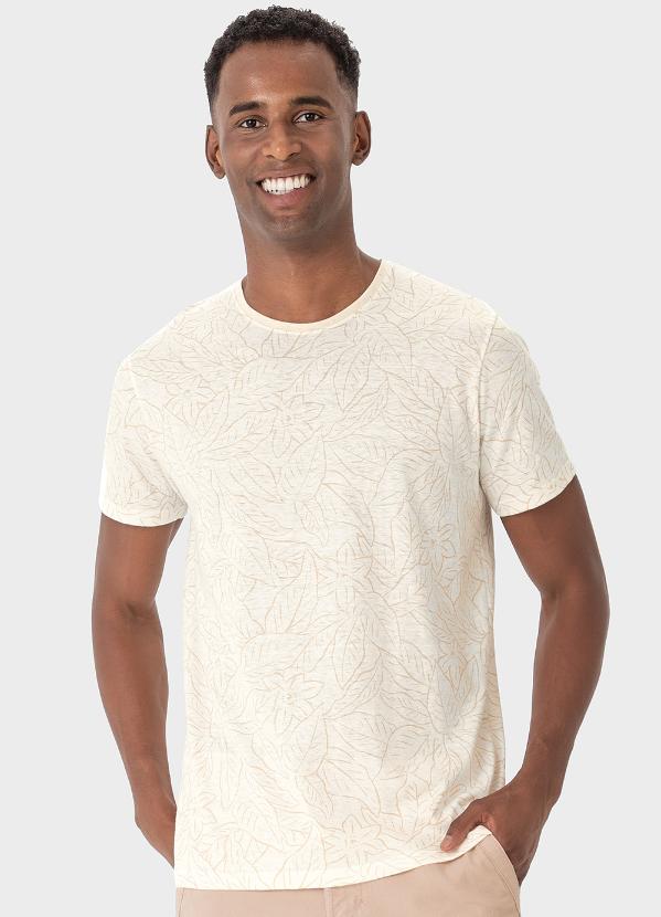 Malwee - Camiseta Branco Folhagens em Linho