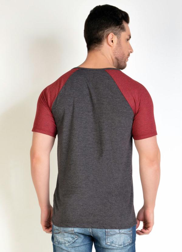 Outlet - Camiseta Chumbo e Vermelha com Mangas Raglan 2