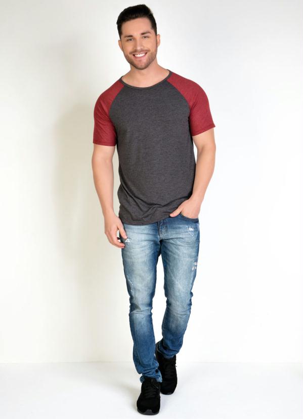 Outlet - Camiseta Chumbo e Vermelha com Mangas Raglan 3