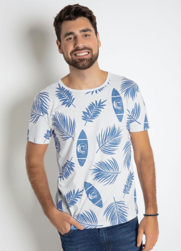 Camiseta Com Estampa Tropical Branca Queima De Estoque