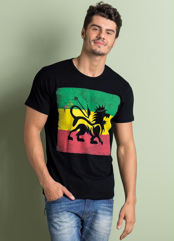 Outlet - Camiseta Decote Redondo e Estampa Frontal Preta