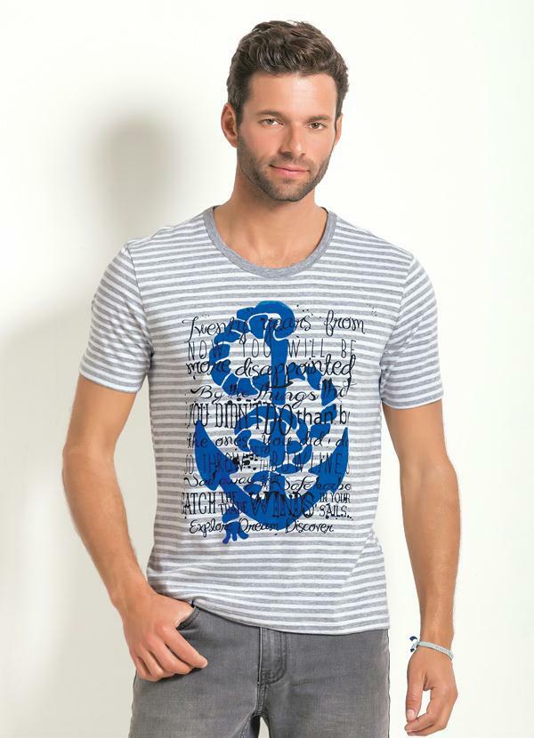Outlet - Camiseta Listrada com Estampa Frontal