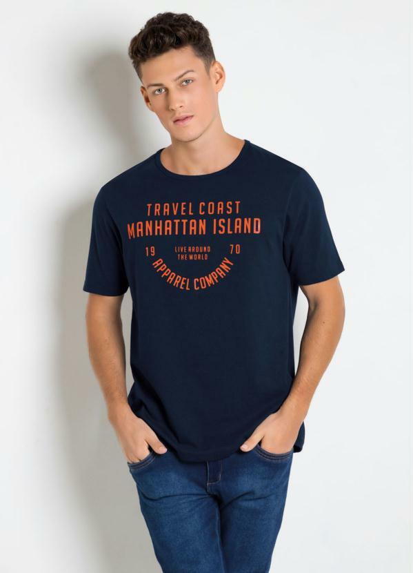 Outlet - Camiseta Marinho com Estampa Neon