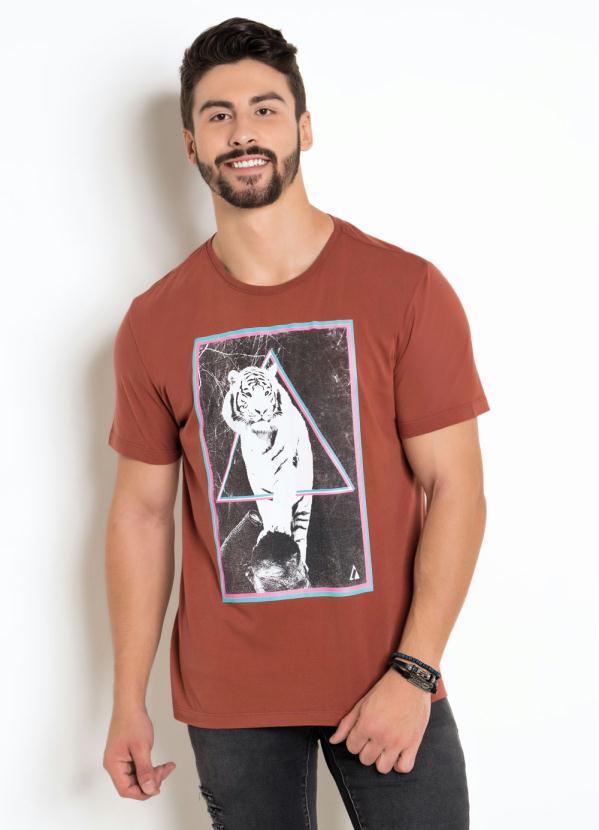 Outlet - Camiseta MarromCom Estampa Tigre e Neon