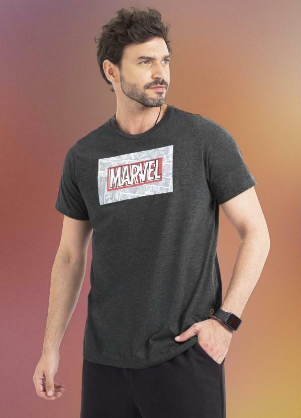 Marvel - Camiseta Masculina com Estampa em Relevo Cinza