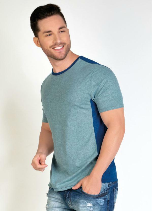 Outlet - Camiseta Mescla Azul com Mangas Curtas