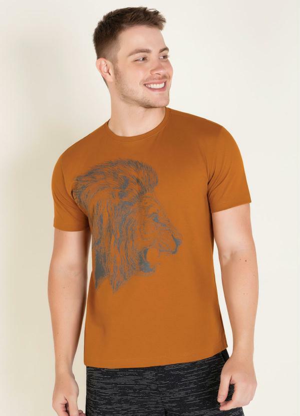 Outlet - Camiseta Mostarda com Estampa de Leão