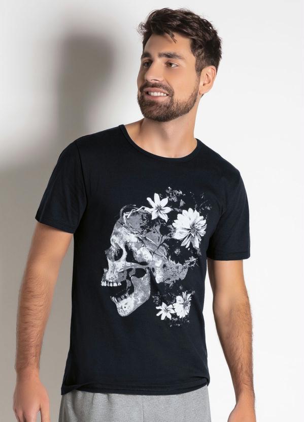Outlet - Camiseta Preta com Estampa Caveira