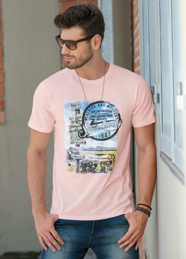Moda Pop - Camiseta Salmão com Estampa Vintage