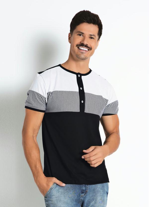 Outlet - Camiseta Tricolor com Botões Funcionais