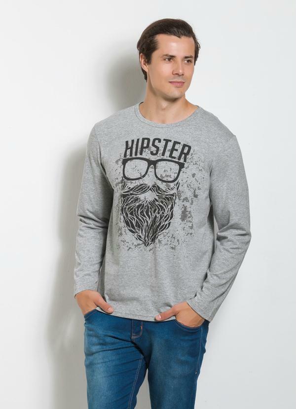Outlet - Camiseta Cinza com Estampa Hipster