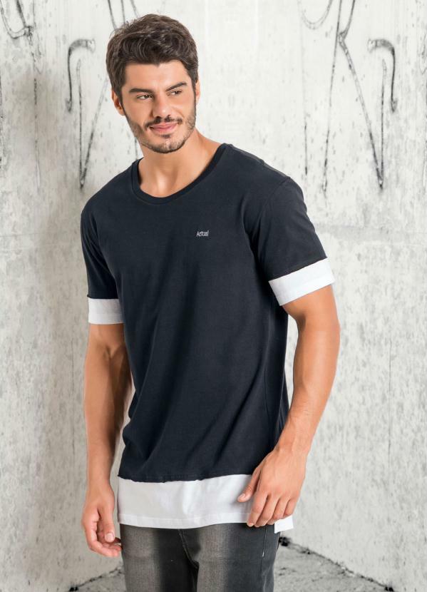 Outlet - Camiseta Efeito de Sobreposição Preta e Branca