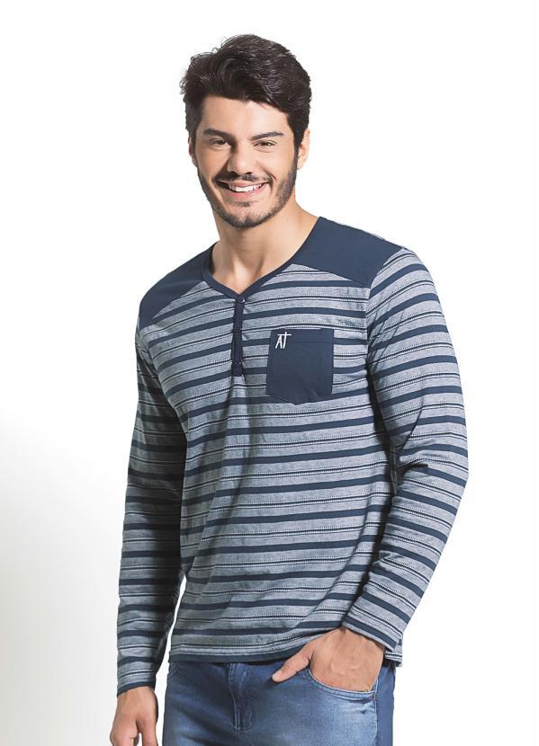 Outlet - Camiseta Listrada com Recortes nos Ombros Azul