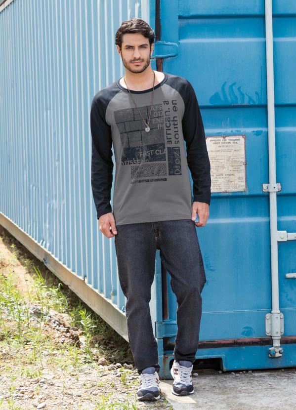 Moda Pop - Camiseta Manga Longa Raglan Chumbo e Preta 5