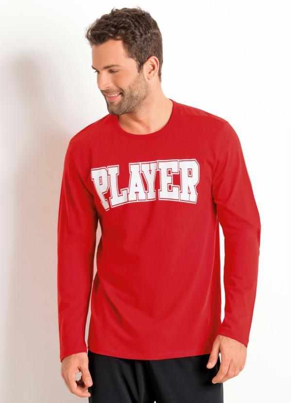 Outlet - Camiseta Manga Longa Vermelha e Estampa Player