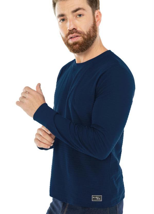 Camiseta Masculina Manga Longa Texturizada Azul Rovitex