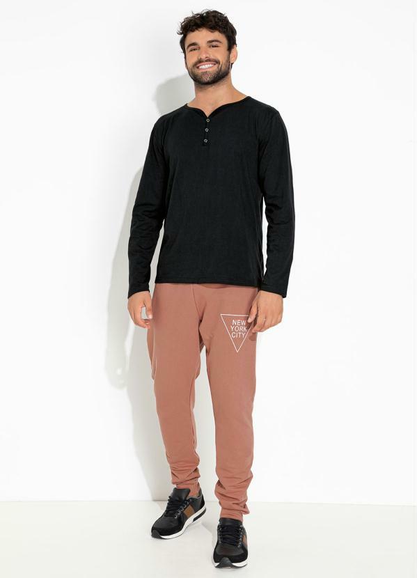Moda Pop - Camiseta Preta com Mangas Longas e Botões 3
