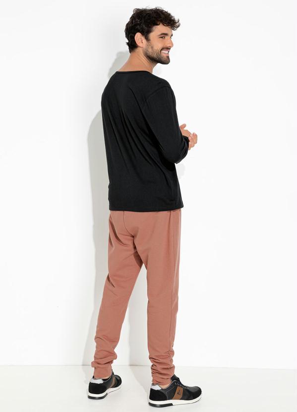 Moda Pop - Camiseta Preta com Mangas Longas e Botões 4